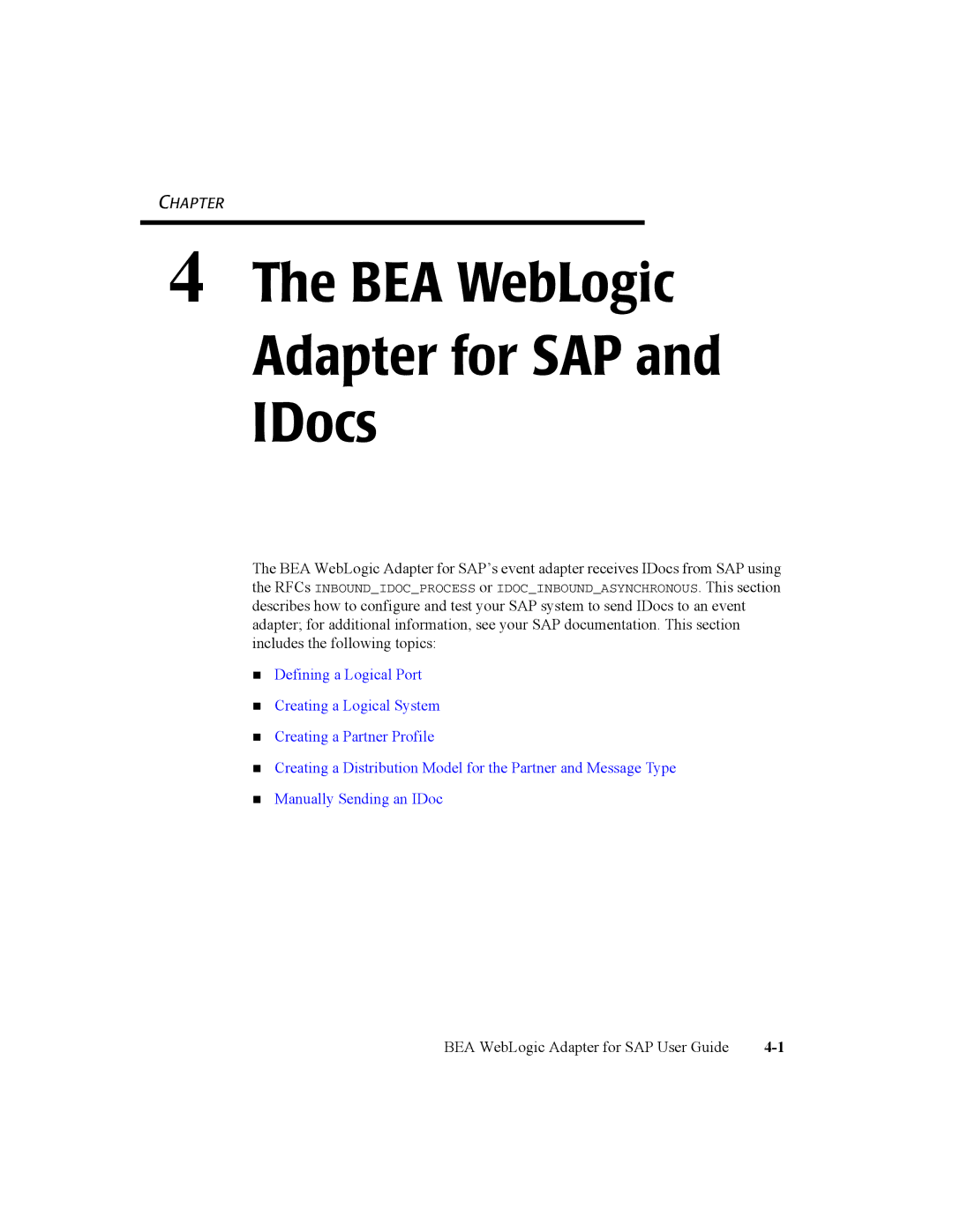 BEA manual BEA WebLogic Adapter for SAP IDocs 