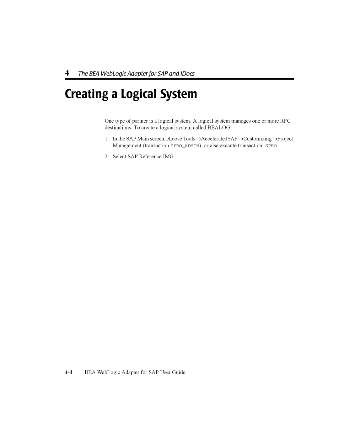 BEA WebLogic Adapter for SAP manual Creating a Logical System 