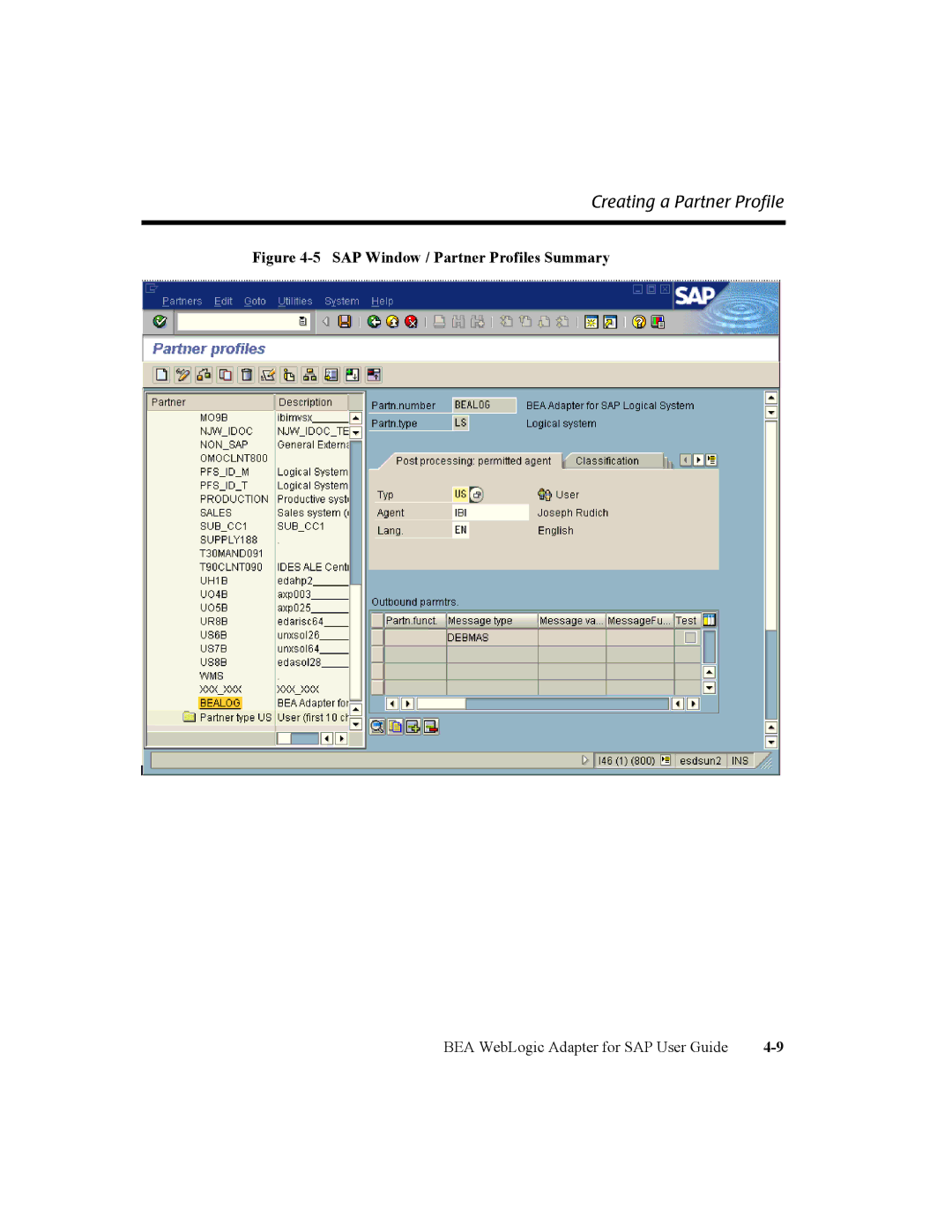 BEA WebLogic Adapter for SAP manual SAP Window / Partner Profiles Summary 