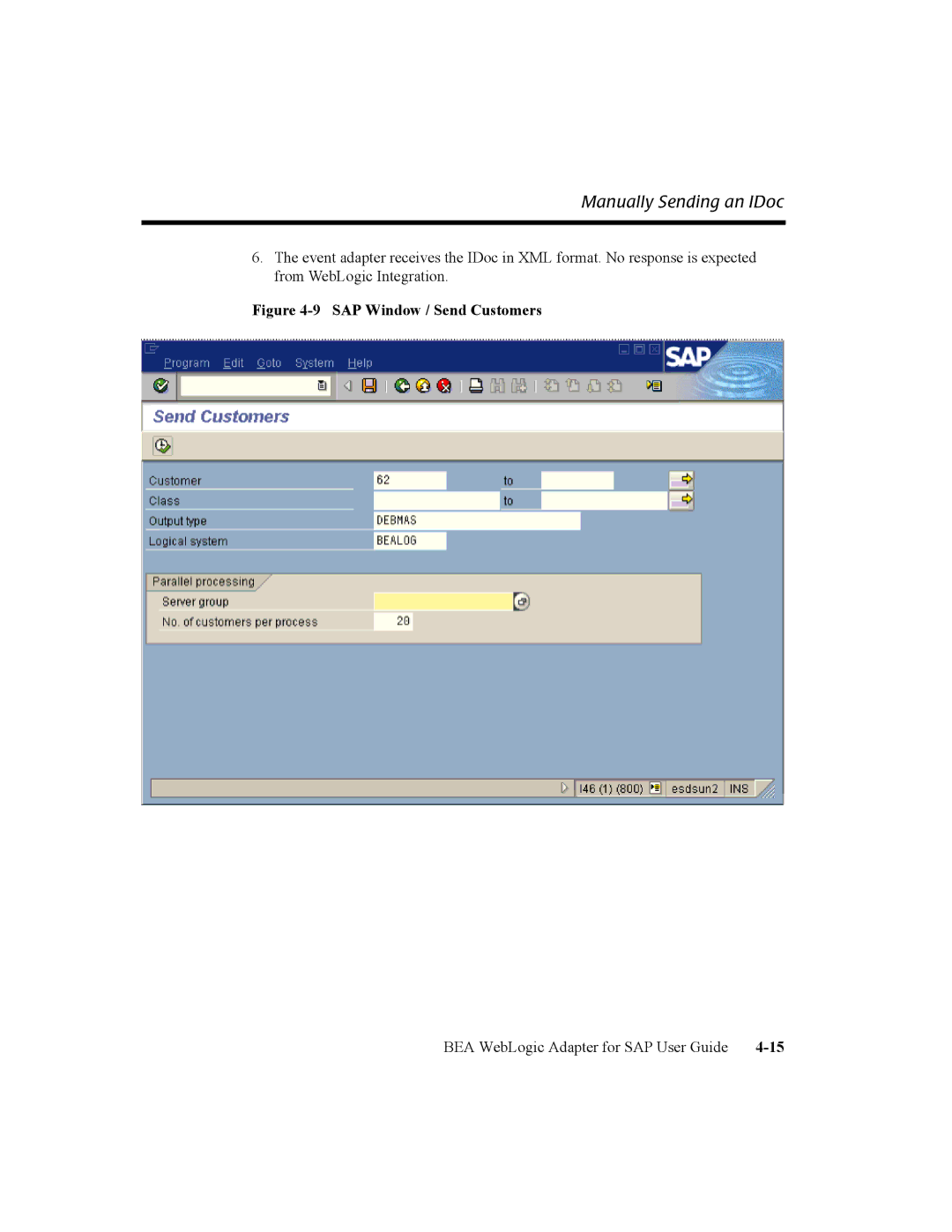 BEA WebLogic Adapter for SAP manual Manually Sending an IDoc, SAP Window / Send Customers 