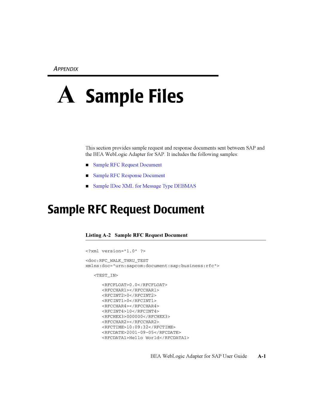 BEA WebLogic Adapter for SAP manual Sample Files, Sample RFC Request Document 