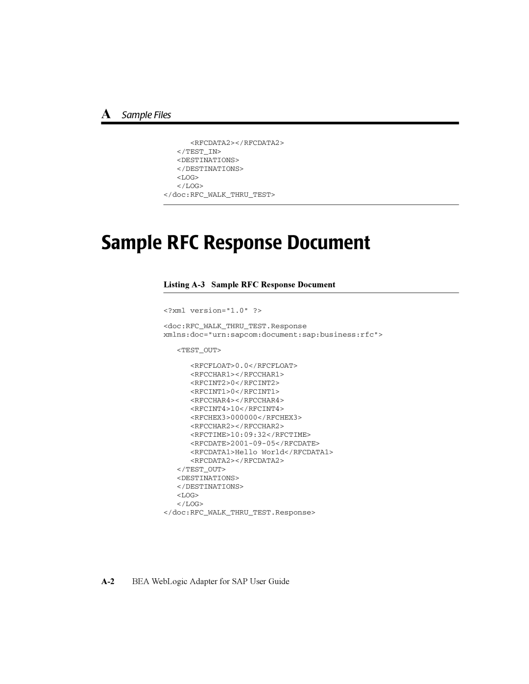 BEA WebLogic Adapter for SAP manual Sample RFC Response Document, Sample Files 