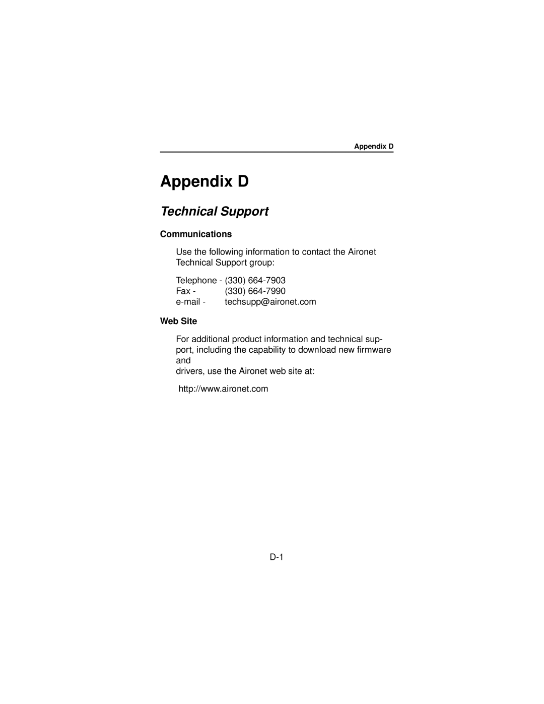 Beacon Computer Lan Adapter manual Appendix D, Technical Support, Communications, Web Site 