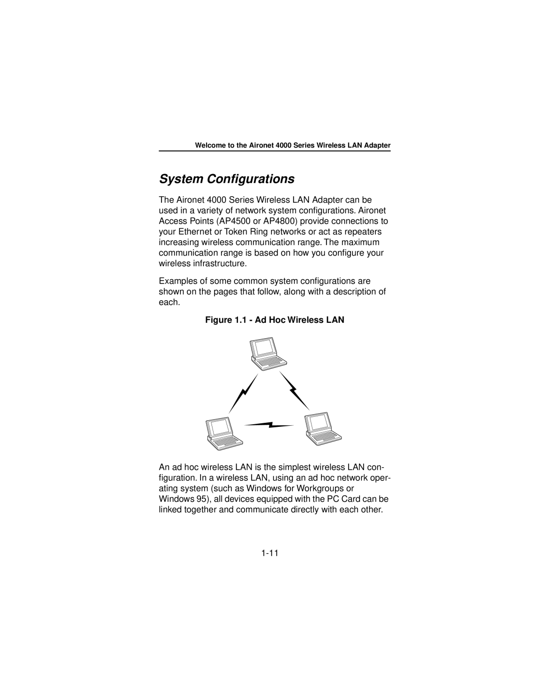 Beacon Computer Lan Adapter manual System Conﬁgurations, Ad Hoc Wireless LAN 