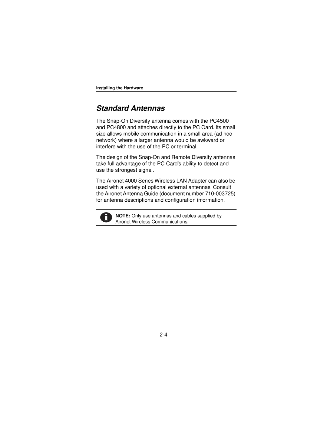 Beacon Computer Lan Adapter manual Standard Antennas 