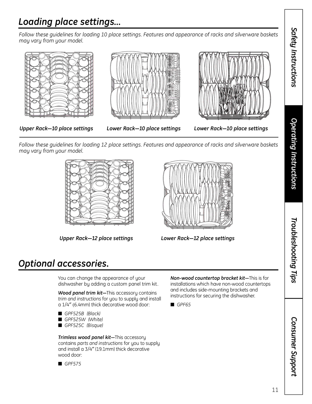 Beaumark 16SD4700P348 warranty Loading place settings…, Optional accessories, Lower Rack-10 place settings 