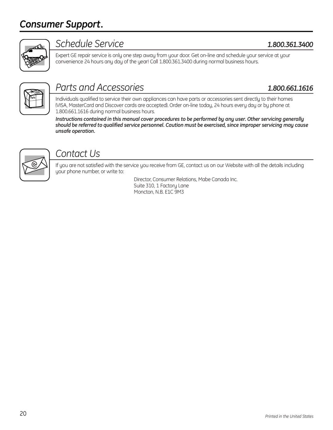 Beaumark 16SD4700P348 warranty Consumer Support Schedule Service, Parts and Accessories 