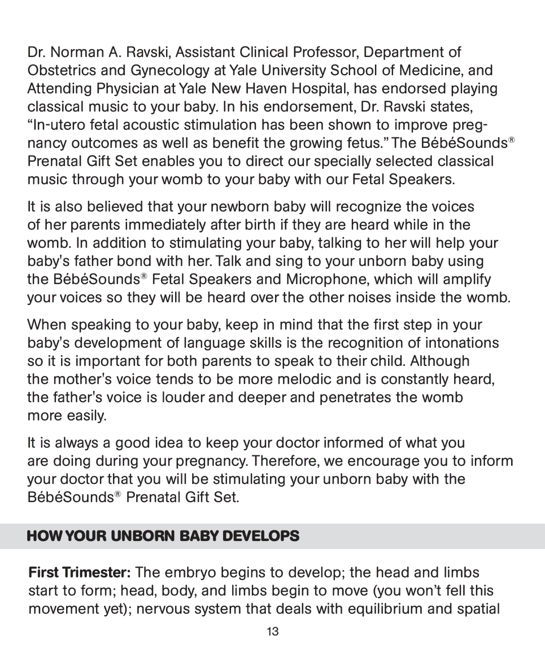 Bebe Sounds Be005 instruction manual HOW Your Unborn Baby Develops 