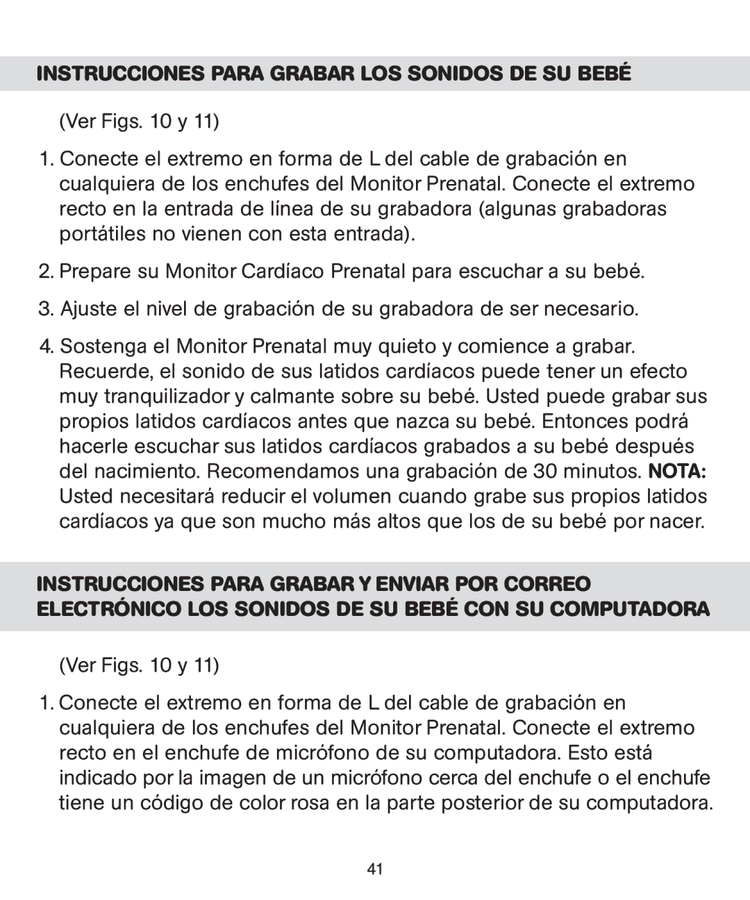 Bebe Sounds Be005 instruction manual Instrucciones Para Grabar LOS Sonidos DE SU Bebé 