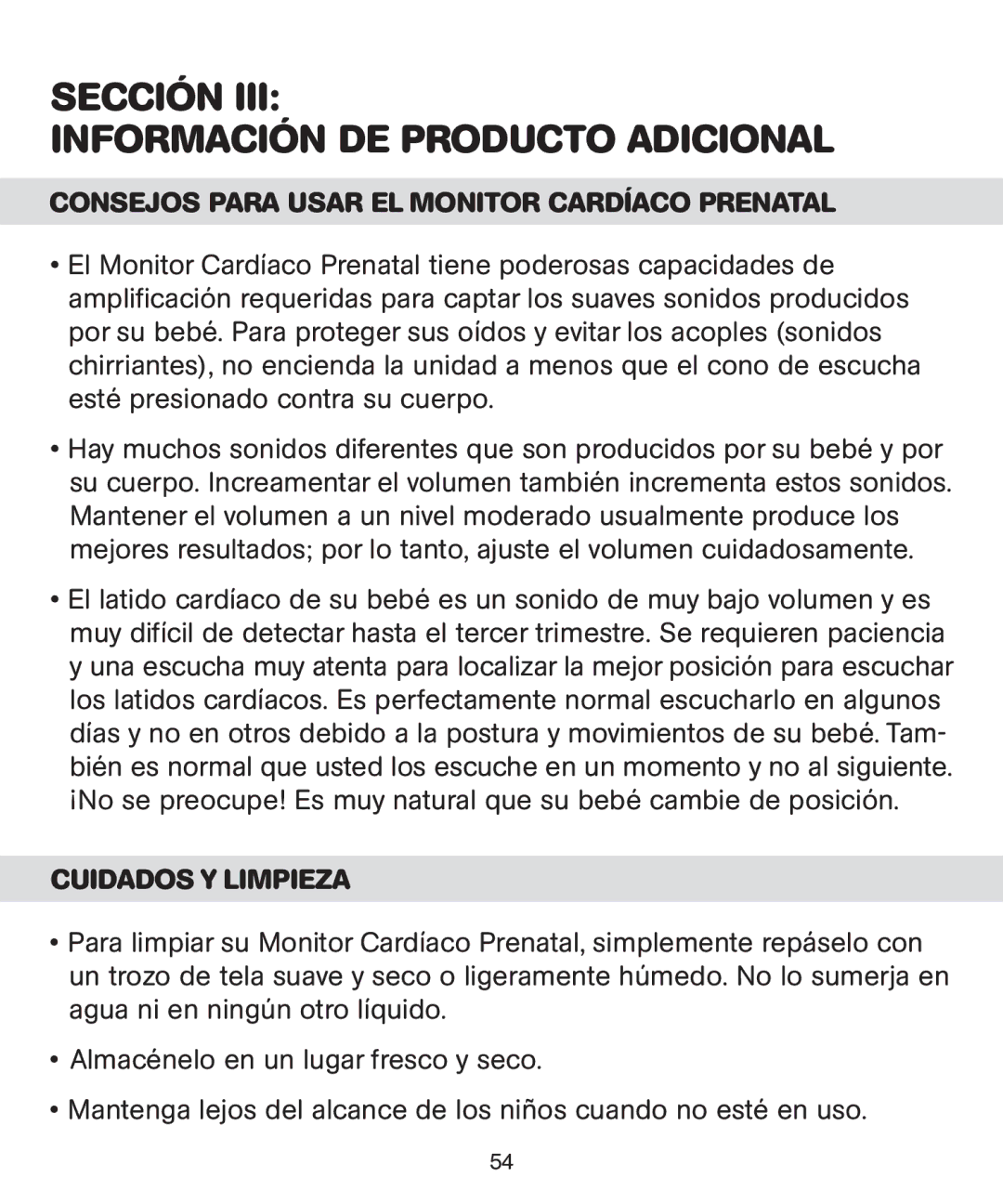 Bebe Sounds Be005 instruction manual Consejos Para Usar EL Monitor Cardíaco Prenatal, Cuidados Y Limpieza 