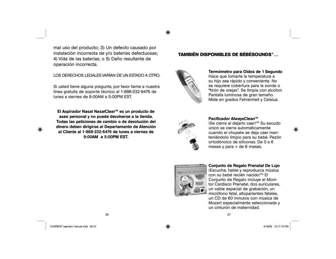 Bebe Sounds #BR140 instruction manual También Disponibles DE BÉBÉSOUNDS…, LOS Derechos Legalesvarían DE UN Estado a Otro 