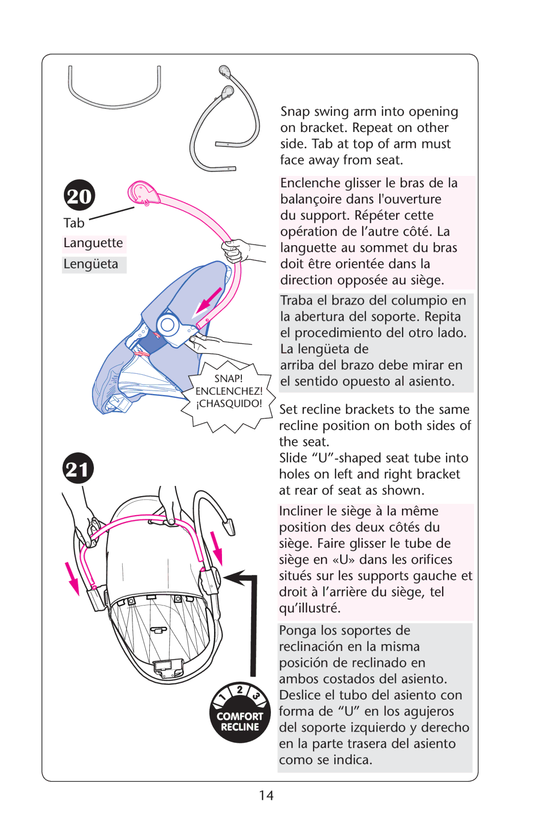 Bebe Sounds Silhouette owner manual 4AB Anguette, ENGàETA, 0ONGANLOSOSOPORTES DE Reclinaciønnen LA Mismas 