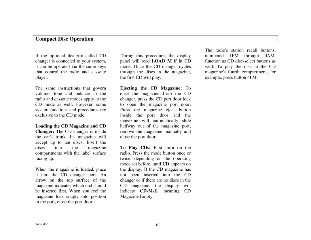 Becker Designed 1432 manual Compact Disc Operation 