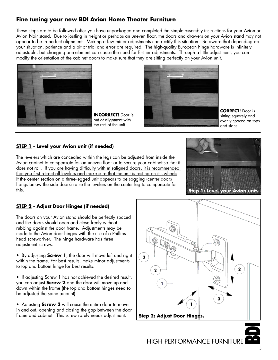 Becker Designed 8528A manual Fine tuning your new BDI Avion Home Theater Furniture, Level your Avion unit if needed 