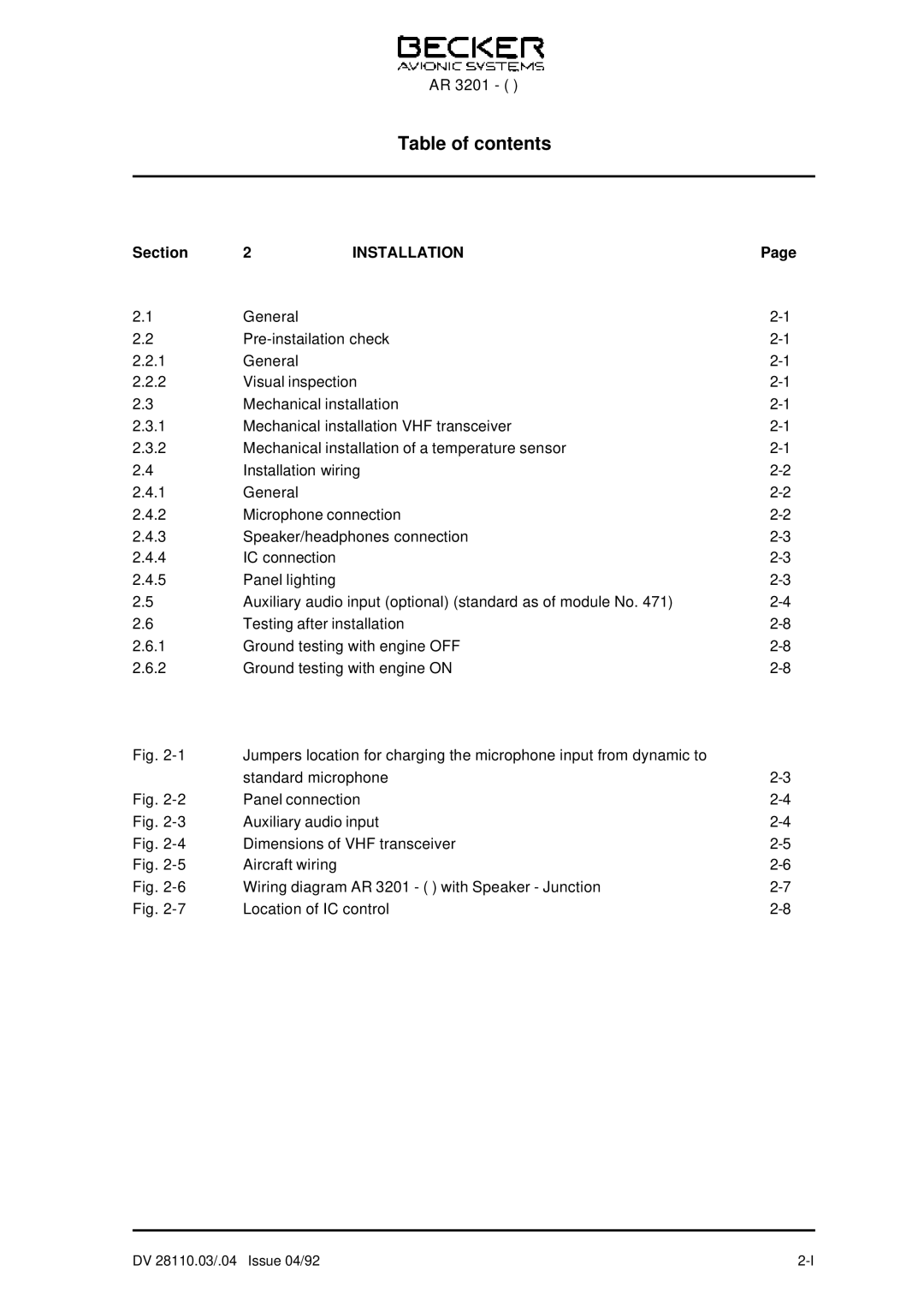 Becker Designed AR 3201 operation manual Installation 