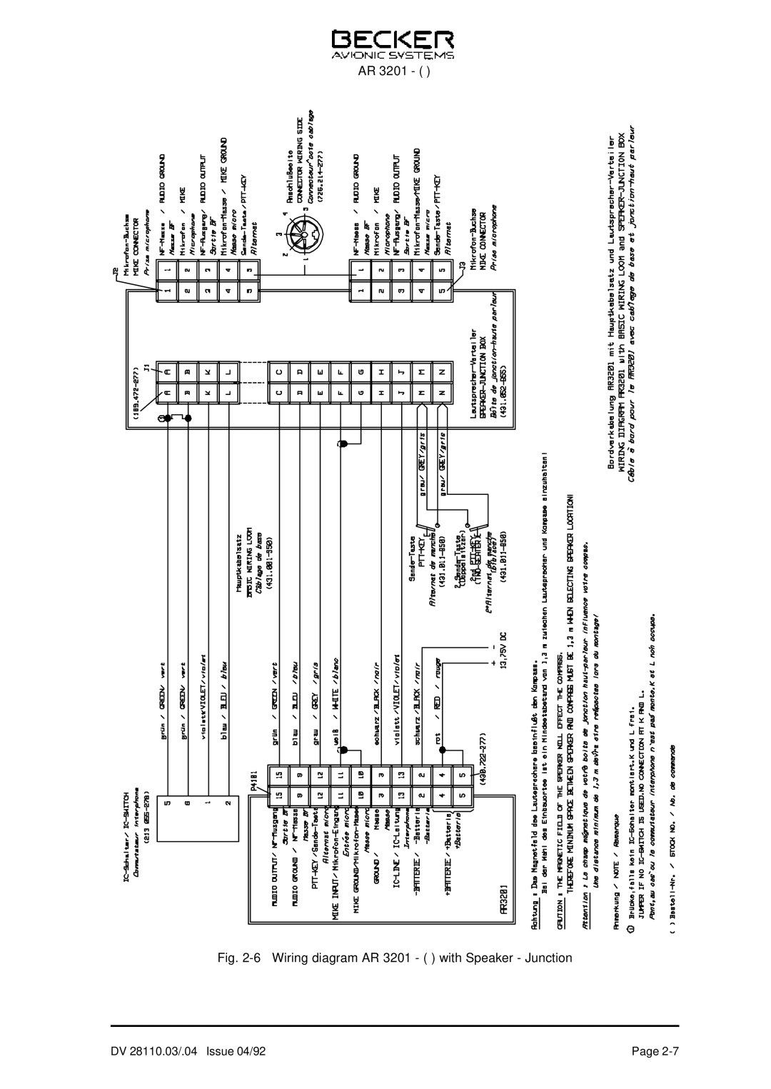 Becker Designed operation manual Wiring diagram AR 3201 with Speaker Junction 