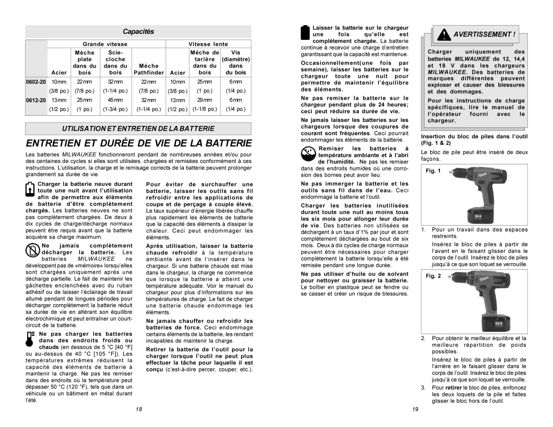 Beckett 0612-20, 0602-20 manual Capacités, Utilisation ET Entretien DE LA Batterie 