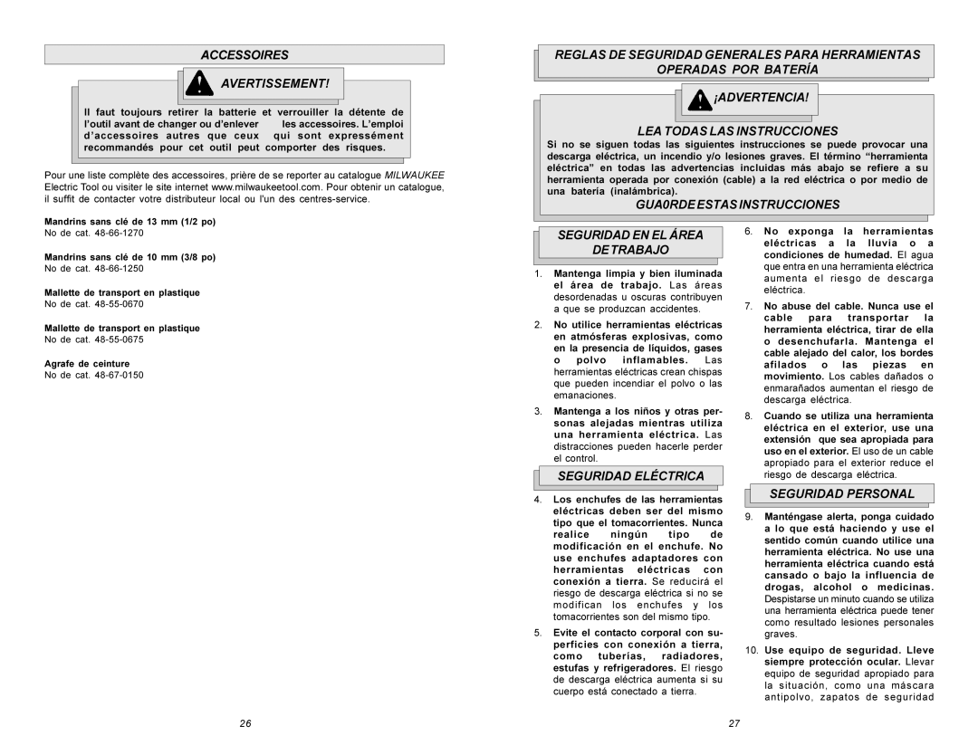 Beckett 0612-20 Accessoires Avertissement, GUA0RDEESTASINSTRUCCIONES, Seguridad EN EL Área Detrabajo, Seguridad Eléctrica 