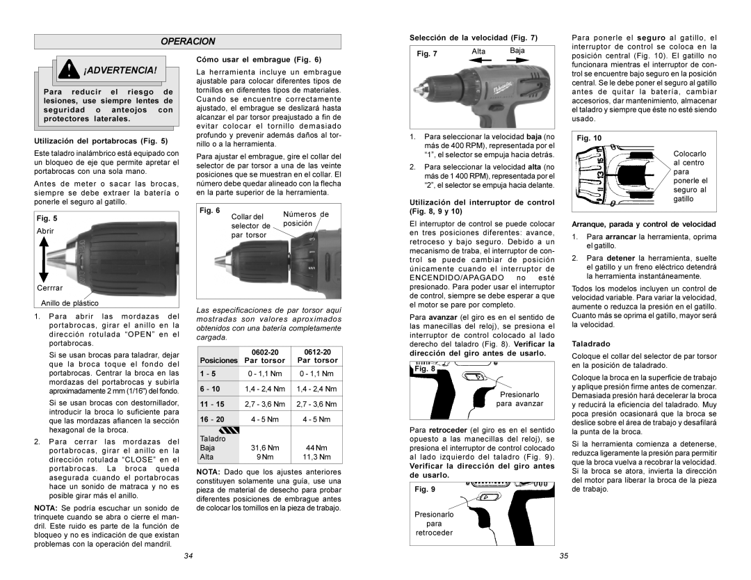 Beckett 0612-20, 0602-20 manual Operacion 