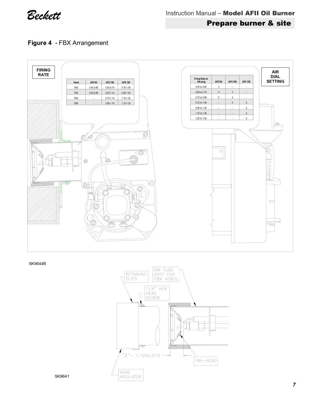 Beckett AFII 85, 150, 100 instruction manual FBX Arrangement 