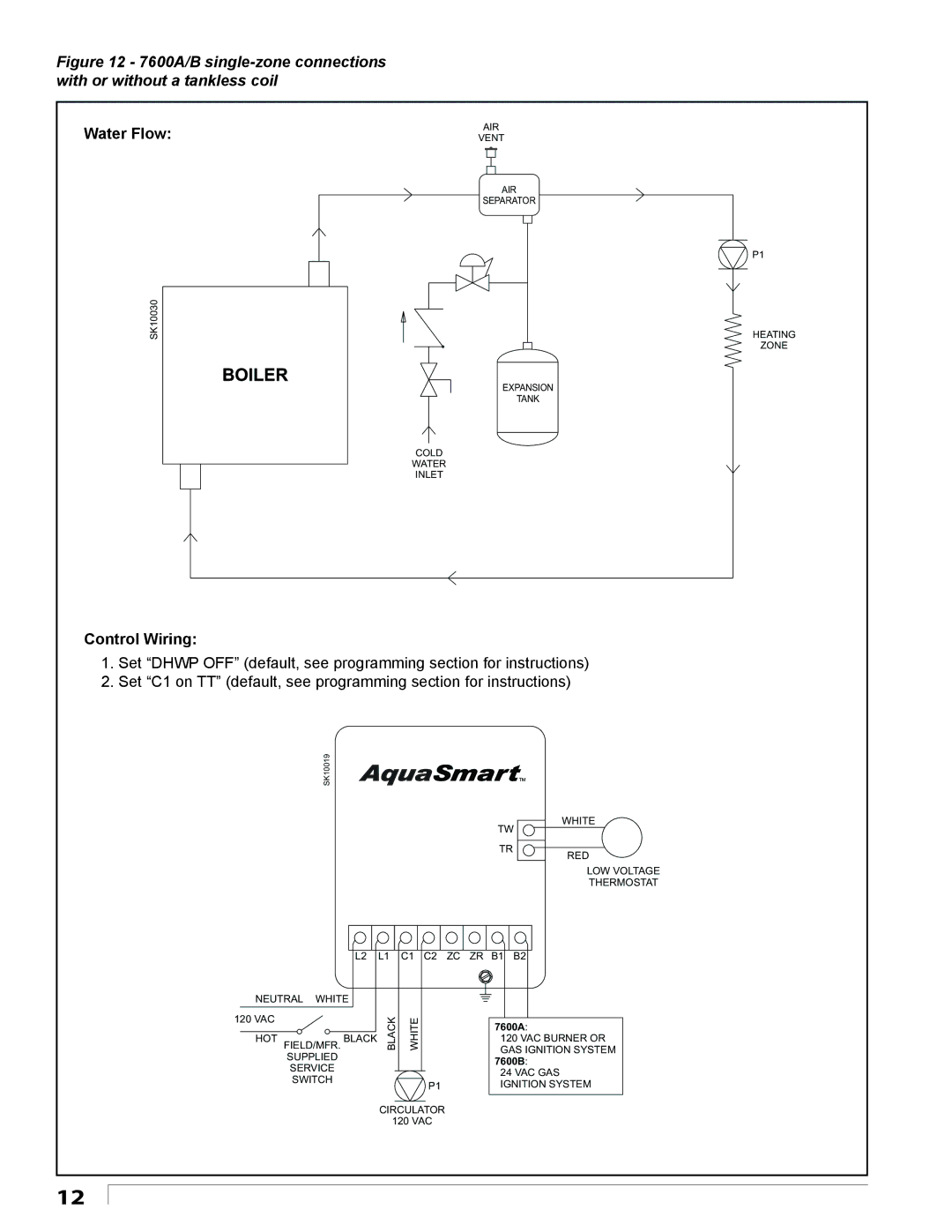 Beckett 7600 manual Water Flow, Control Wiring 