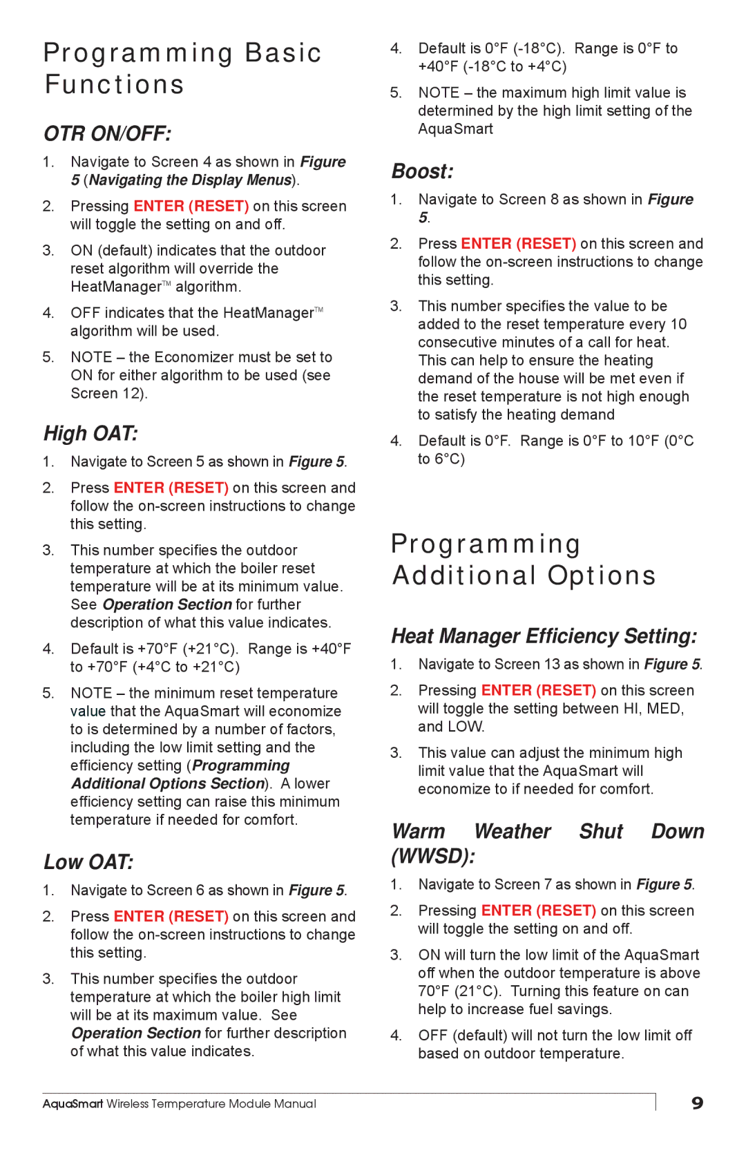 Beckett 7600WTM manual Programming Basic Functions, Programming Additional Options 