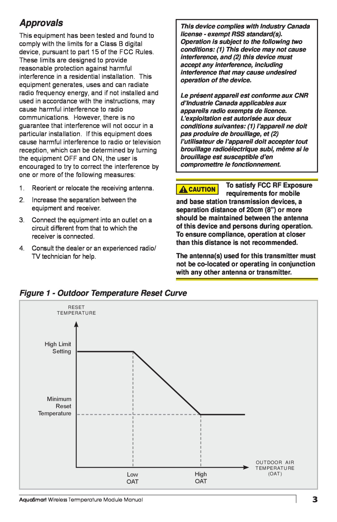 Beckett 7600WTM manual Approvals, Outdoor Temperature Reset Curve 