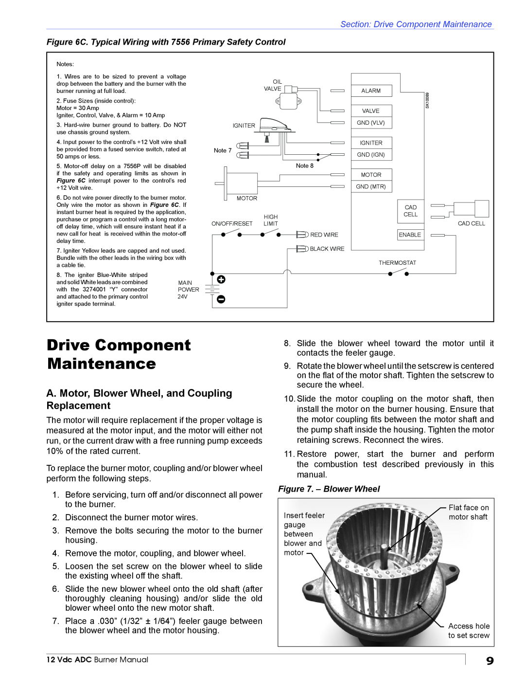 Beckett ADC manual Drive Component Maintenance, A. Motor, Blower Wheel, and Coupling Replacement 