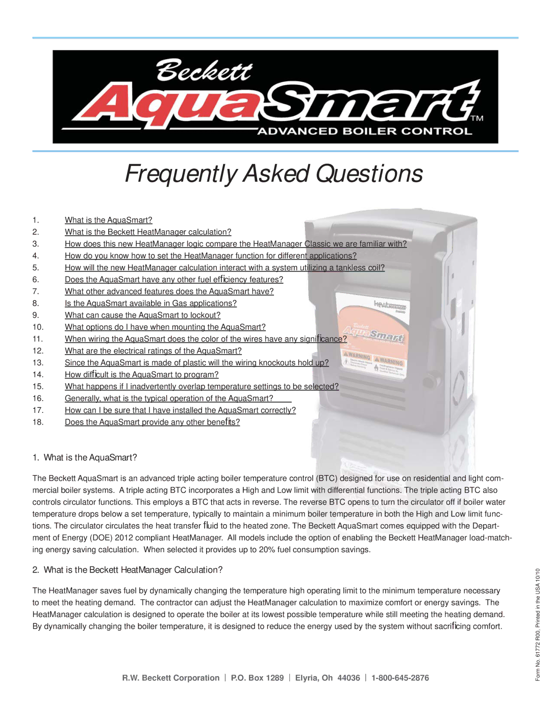 Beckett Boiler manual What is the AquaSmart?, What is the Beckett HeatManager Calculation? 