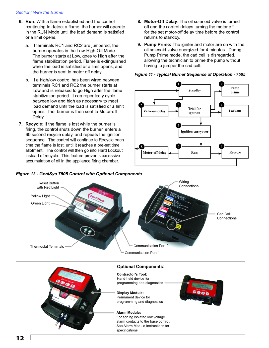 Beckett CF1400 manual Typical Burner Sequence of Operation, Optional Components 