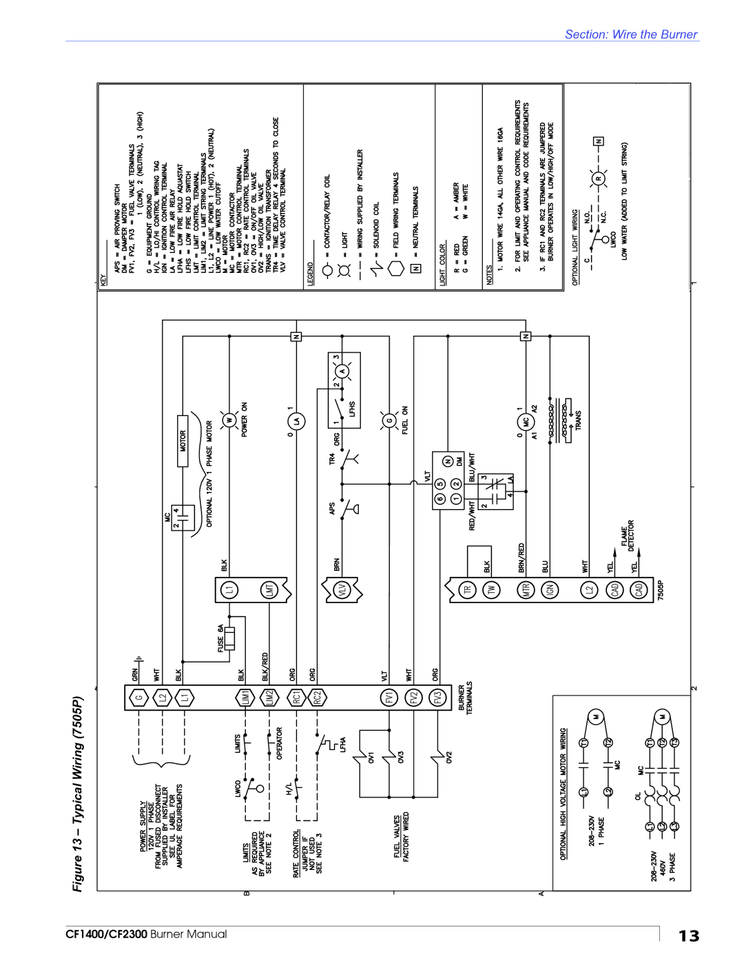 Beckett CF1400 manual Typical Wiring 7505P 