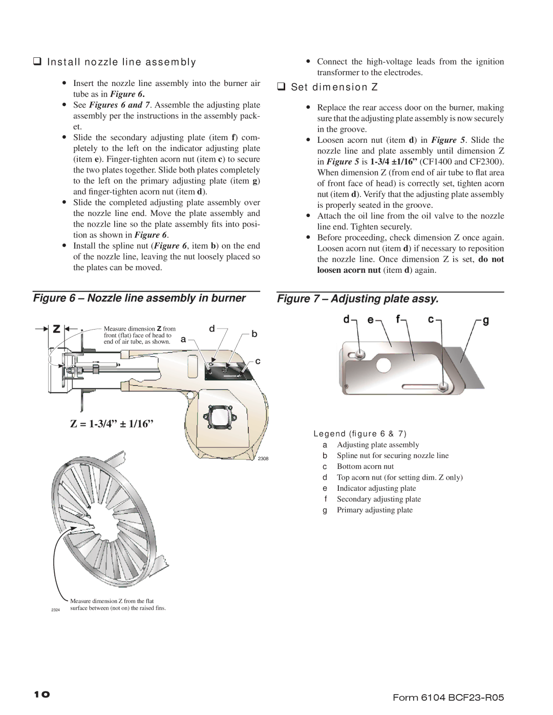 Beckett CF2300, CF1400 manual ‰ Install nozzle line assembly, ‰ Set dimension Z 