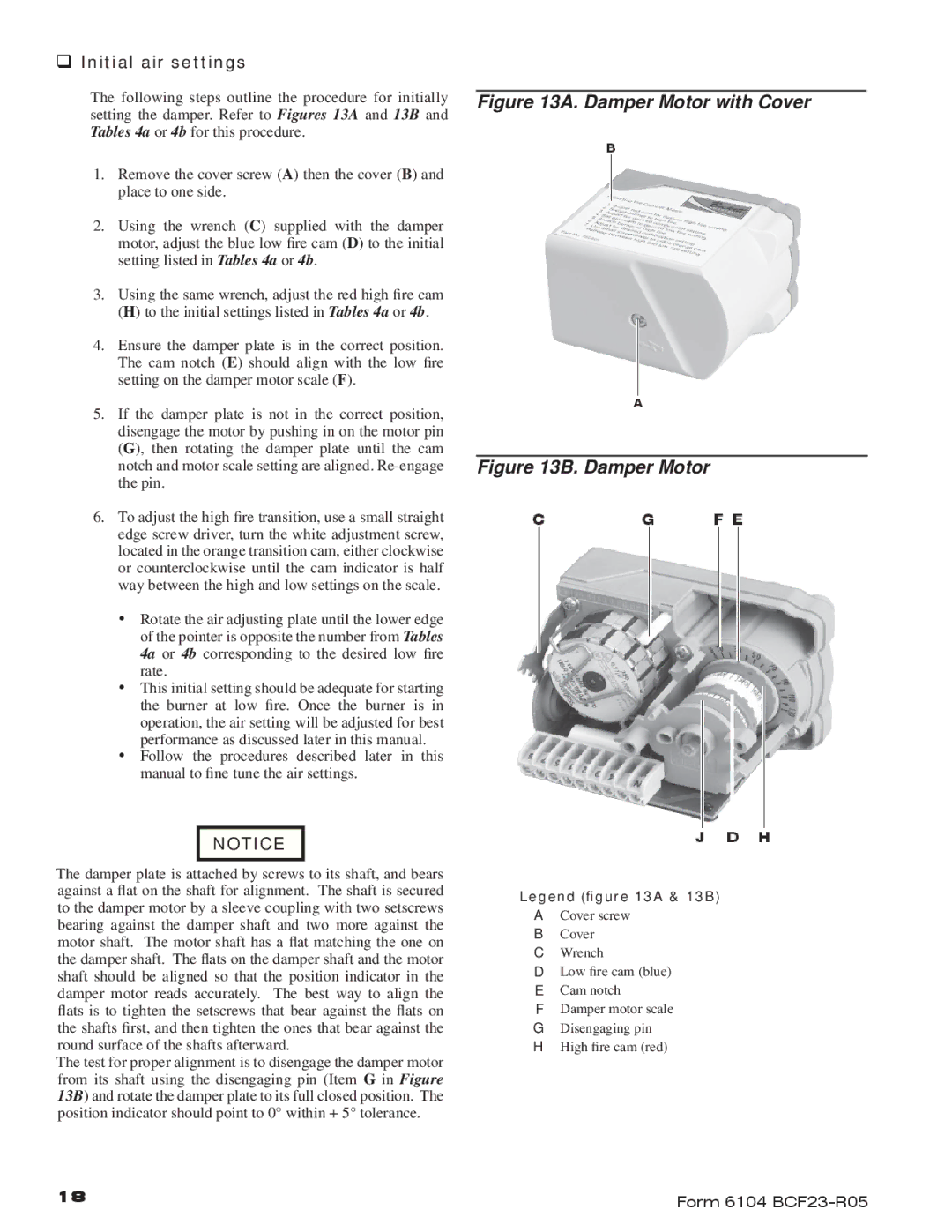 Beckett CF2300, CF1400 manual Damper Motor with Cover, ‰ Initial air settings 