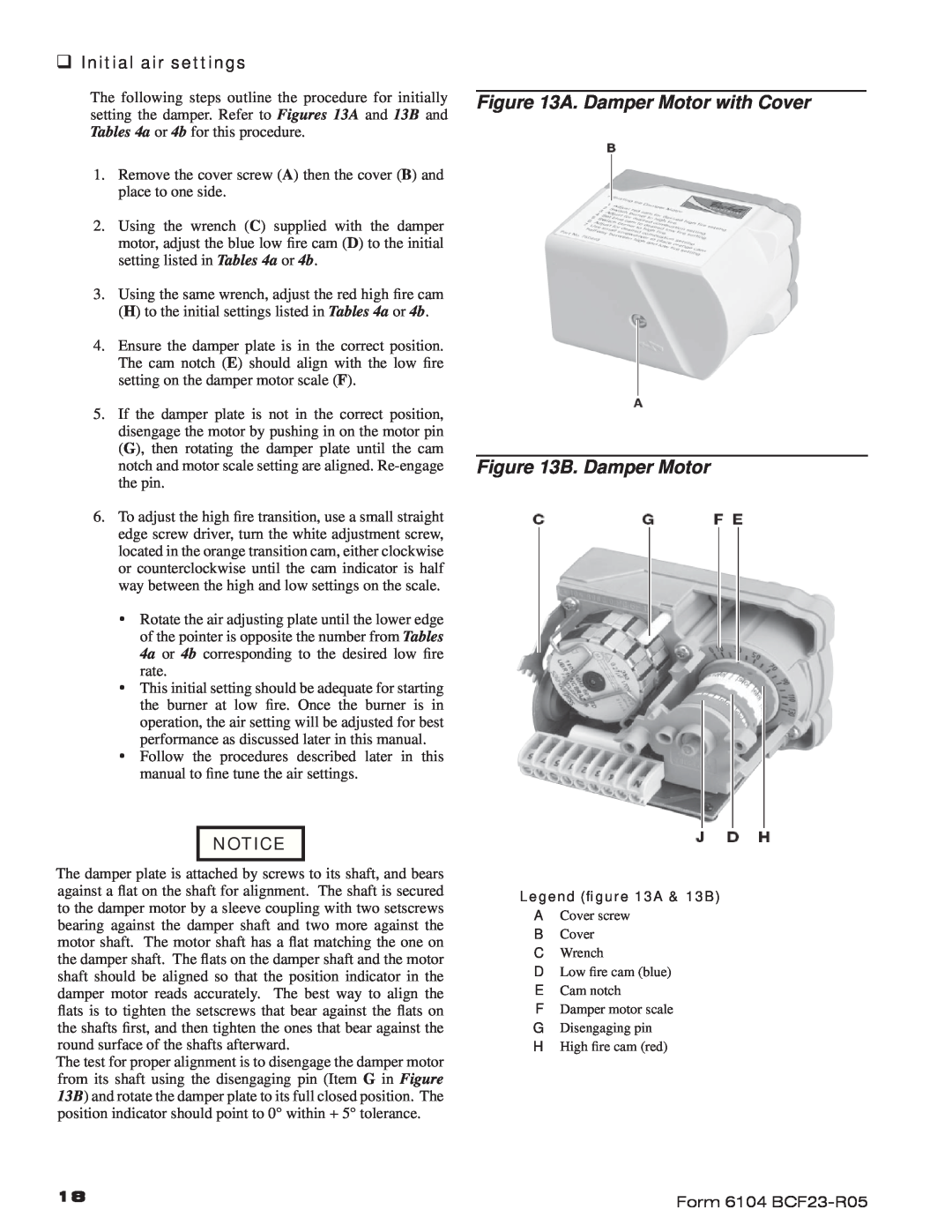 Beckett CF2300, CF1400 manual A. Damper Motor with Cover B. Damper Motor, ‰ Initial air settings 