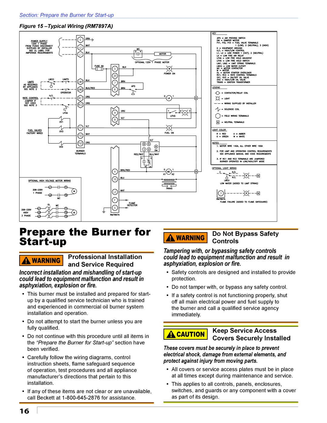 Beckett CF2500 manual Professional Installation Service Required, Do Not Bypass Safety Controls 