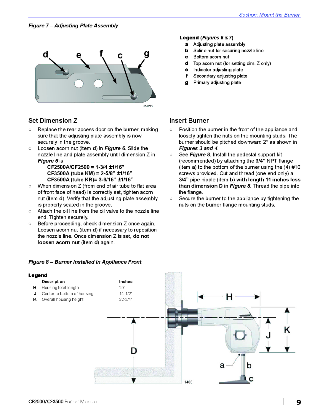 Beckett CF2500 manual Set Dimension Z, Insert Burner 