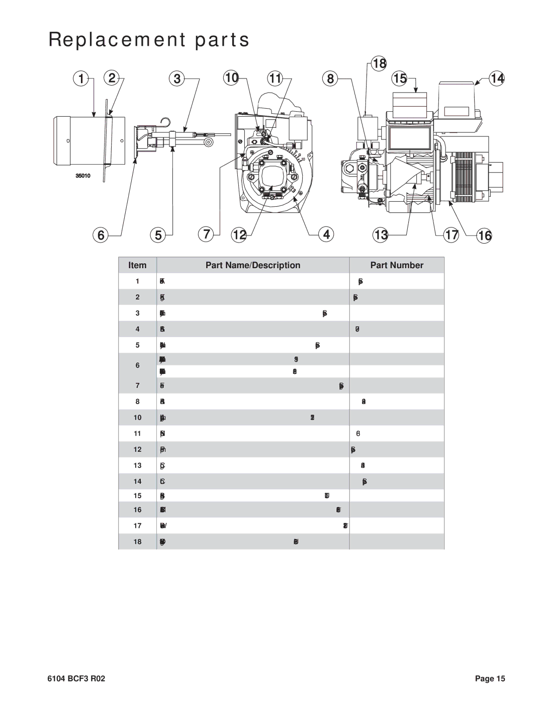 Beckett CF375 manual Replacement parts 