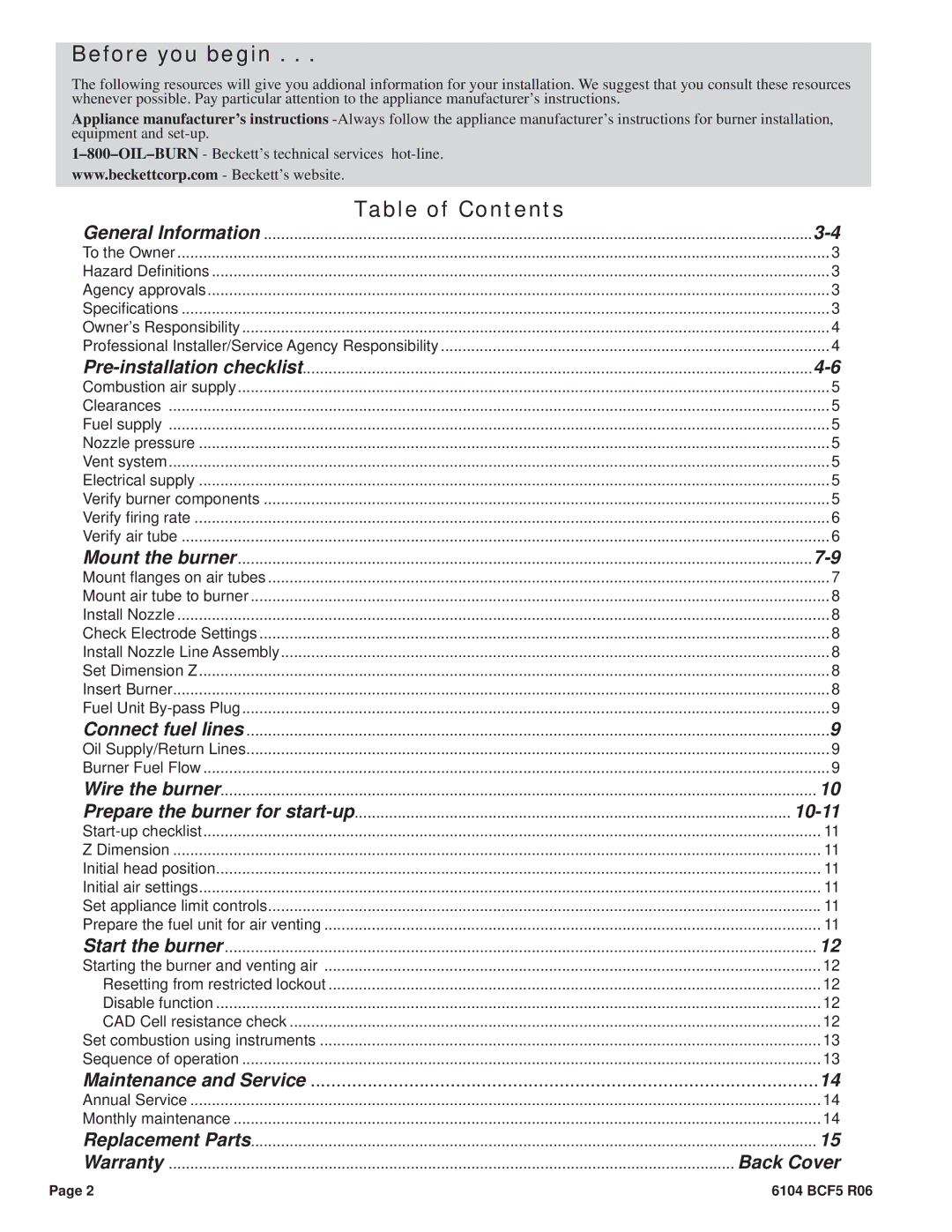 Beckett CF500, CF800 manual Before you begin 