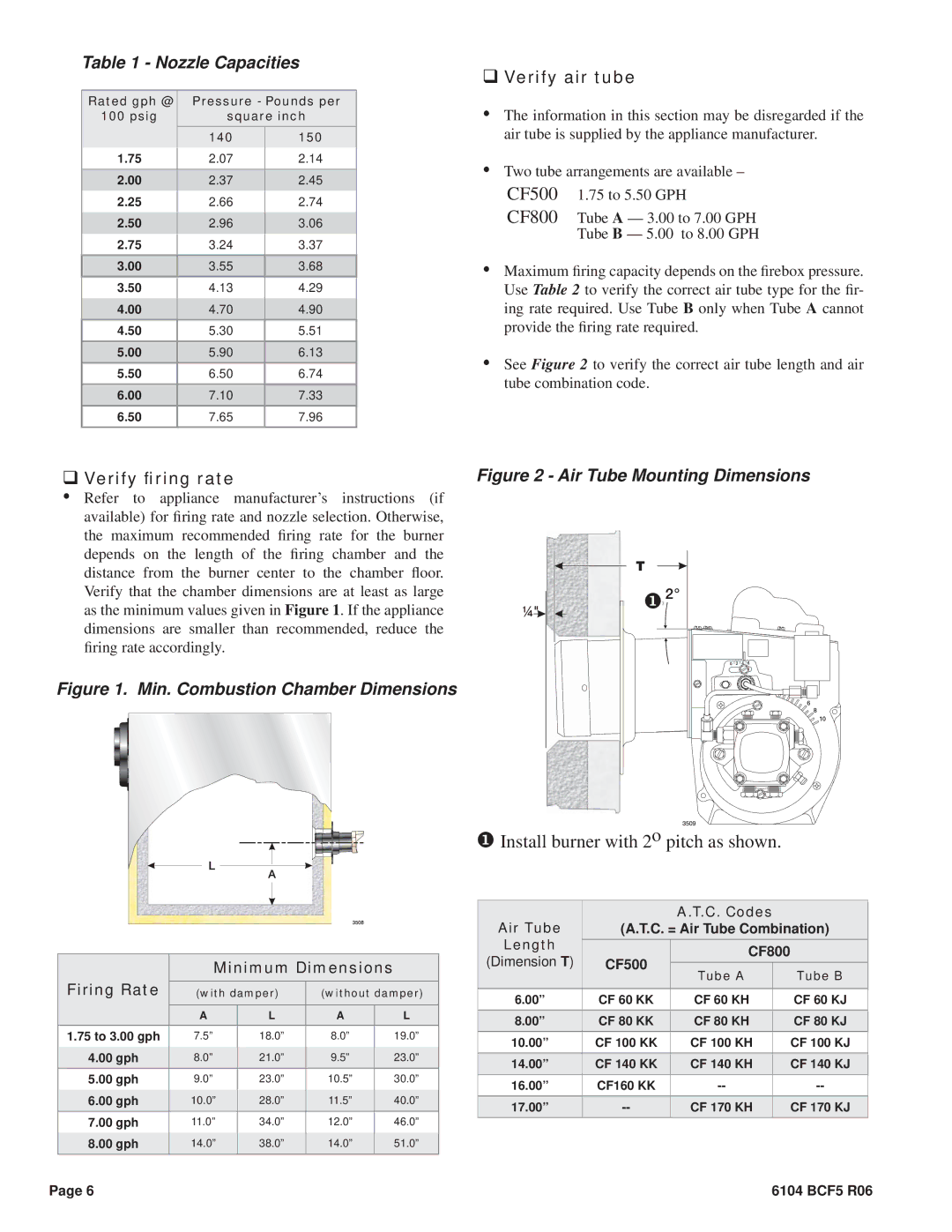 Beckett CF500, CF800 manual ‰ Verify air tube, ‰ Verify ﬁring rate 