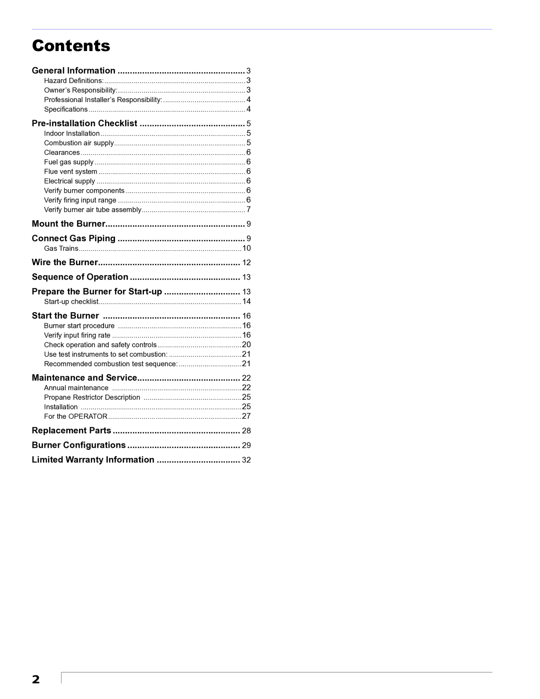 Beckett CG10 manual Contents 