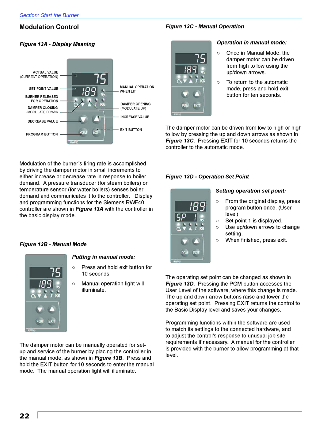 Beckett CG25, CG50, CG15 manual Modulation Control, Display Meaning 