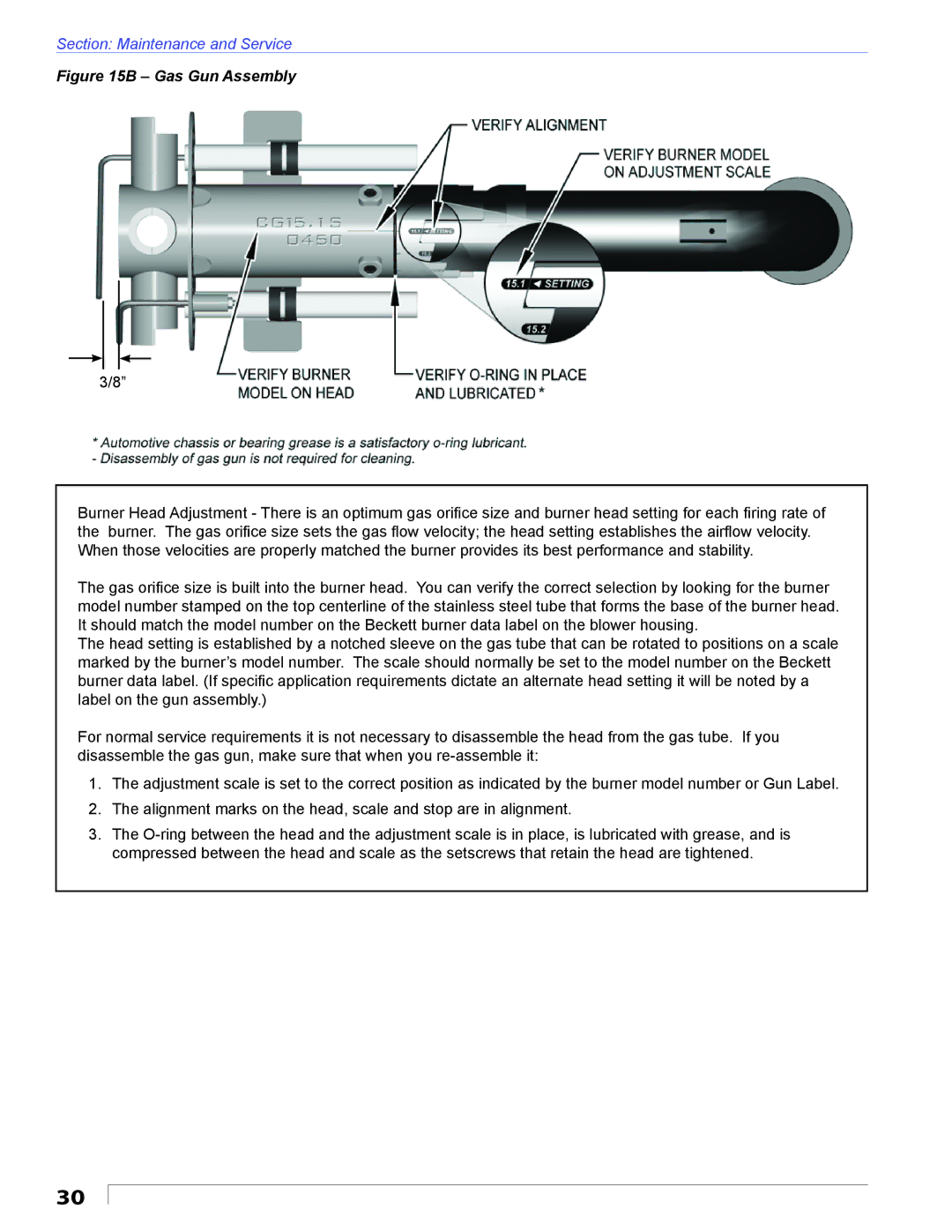 Beckett CG50, CG25, CG15 manual Gas Gun Assembly 