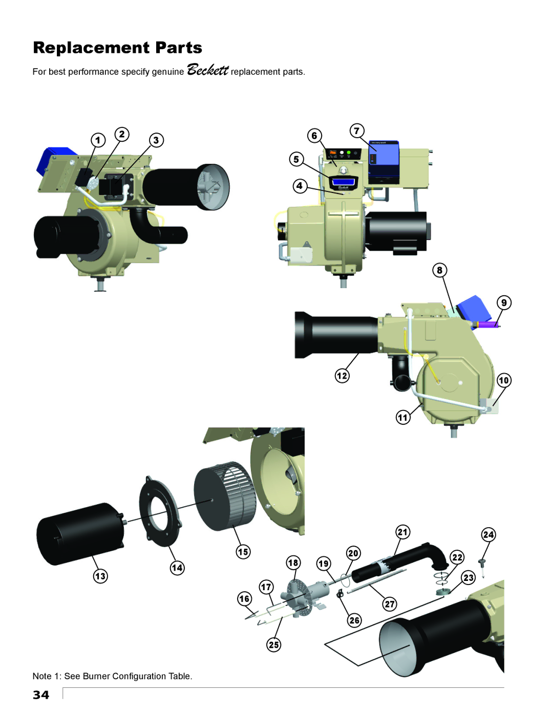 Beckett CG25, CG50, CG15 manual Replacement Parts 