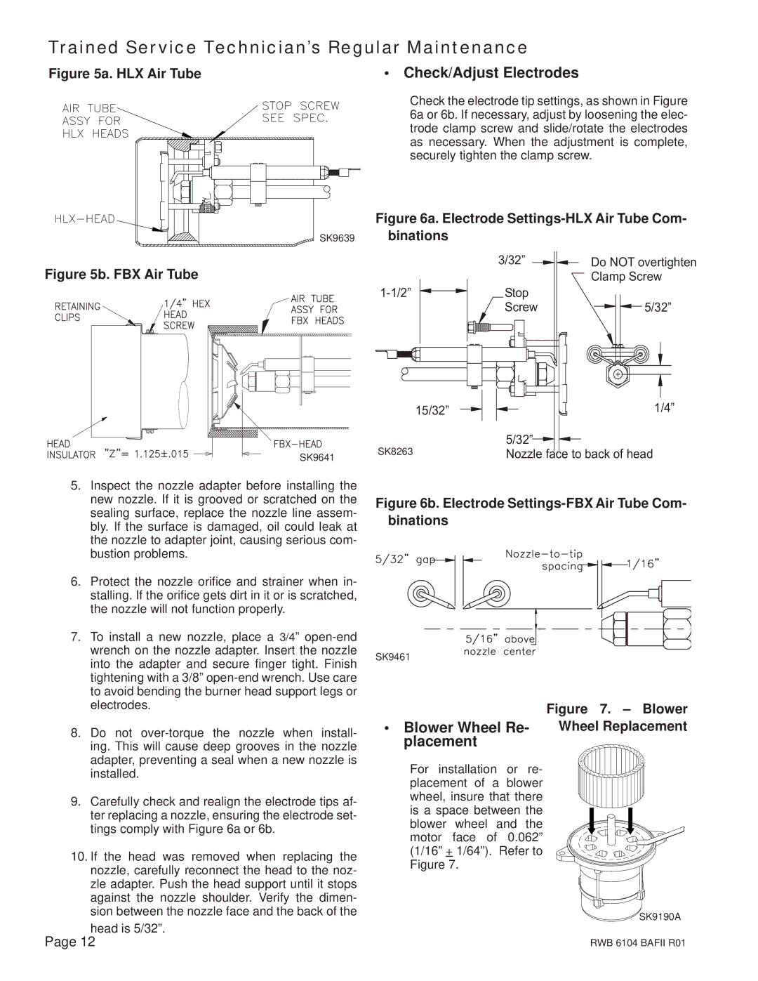 Beckett FII 85, AFII 100, AFII 150 manual Check/Adjust Electrodes, Blower Wheel Re- Wheel Replacement Placement 