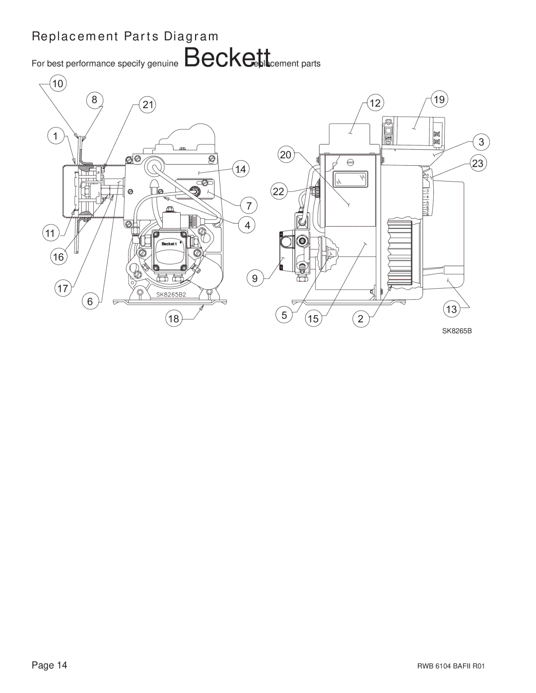 Beckett AFII 150, FII 85, AFII 100 manual Replacement Parts Diagram 