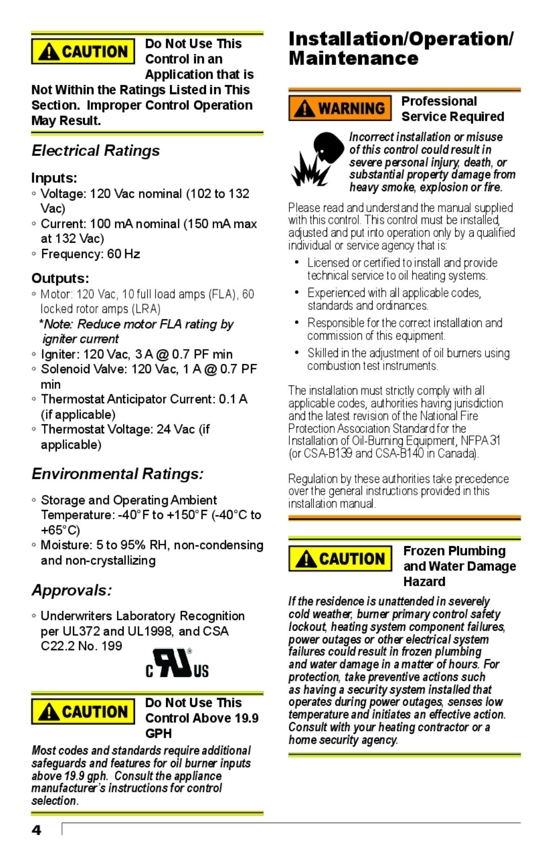 Beckett Model 7505 manual Electrical Ratings, Environmental Ratings, Approvals 