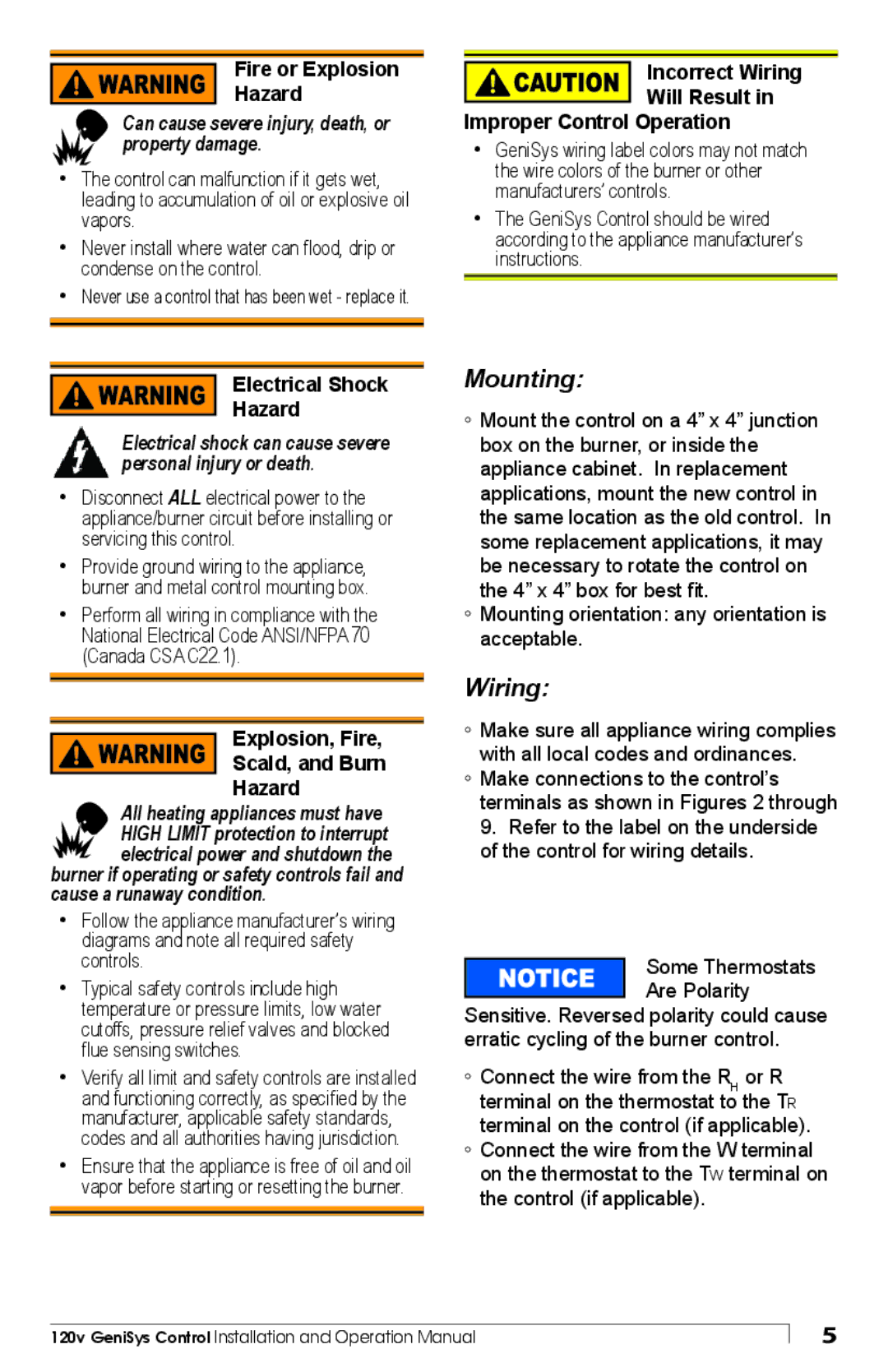 Beckett Model 7505 manual Mounting, Wiring, Can cause severe injury, death, or property damage 