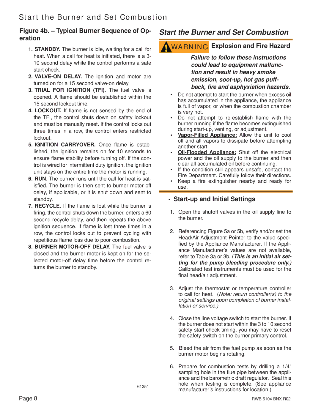 Beckett NX manual Start the Burner and Set Combustion, Start-up and Initial Settings 