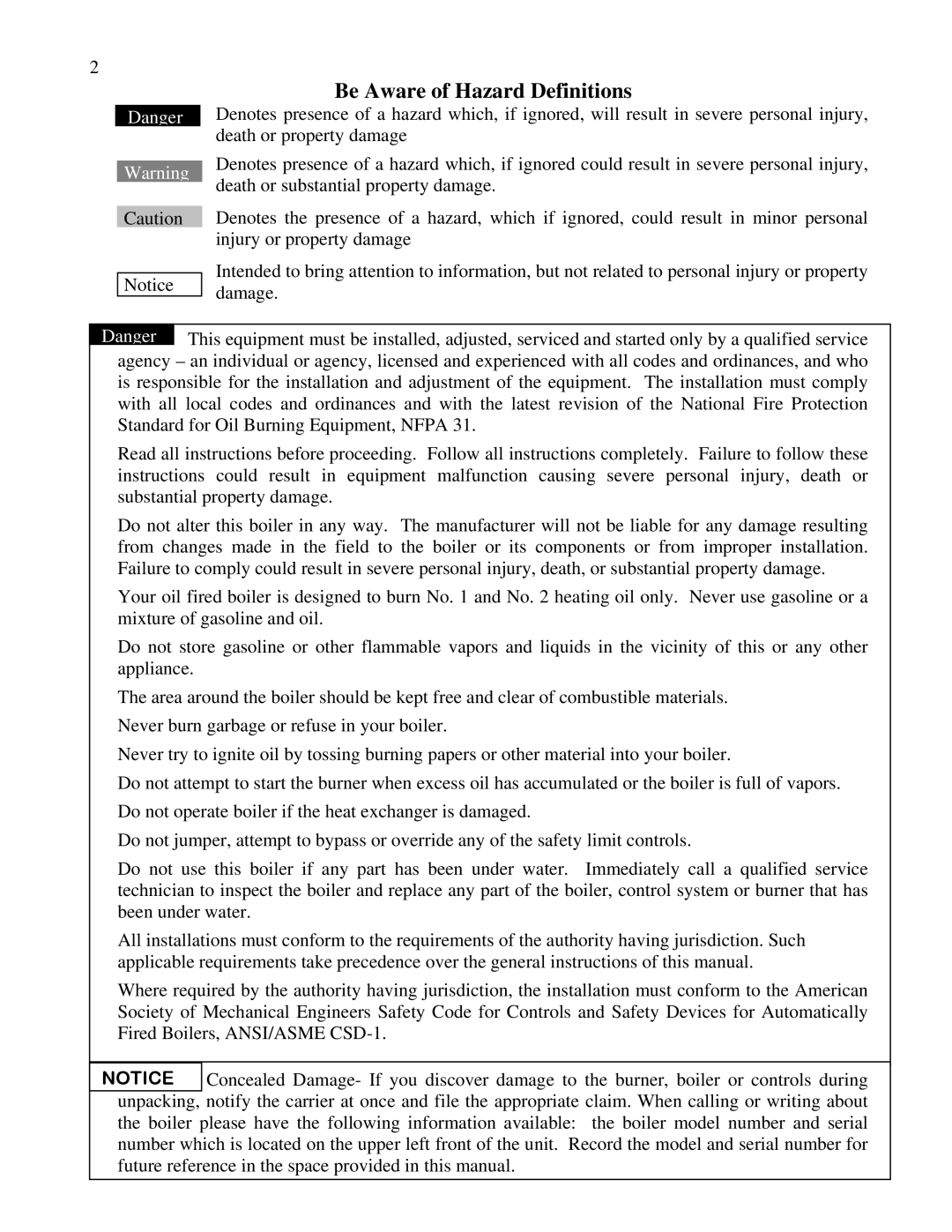 Beckett SLD4100, SLD375, SL5125, SLD5125, SL375, SL7175, SL4100, SL6150 manual Be Aware of Hazard Definitions 