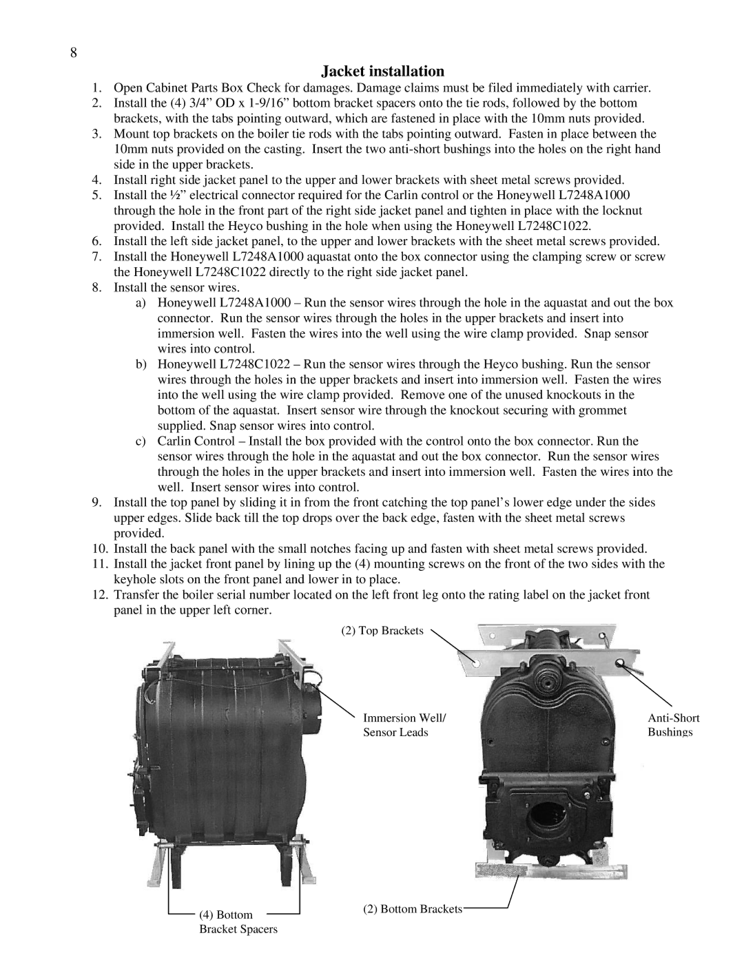 Beckett SLD375, SL5125, SLD4100, SLD5125, SL375, SL7175, SL4100, SL6150 manual Jacket installation 